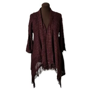 One World Burgundy Knitted 3/4 Sleeve Cardigan Woman Size L
